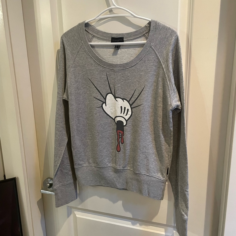 Insight Mickey Mouse Hand Grey Raglan Knit Sweater Combed Cotton
